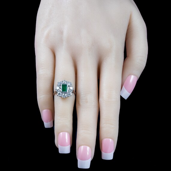Antique Edwardian Emerald Diamond Cluster Ring 0.… - image 7