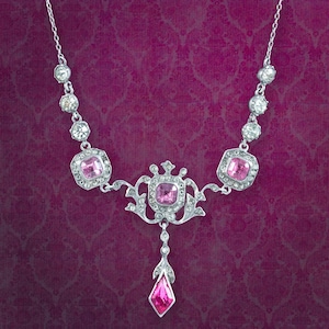Antique Edwardian Pink Paste Necklace Silver