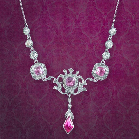 Antique Edwardian Pink Paste Necklace Silver