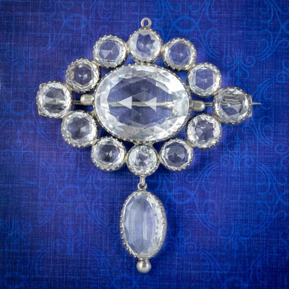 Antique Victorian Rock Crystal Brooch Silver Circ… - image 1