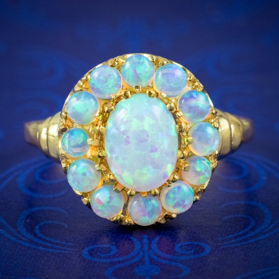 Opal Cluster Ring 18ct Gold on Silver