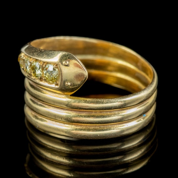 Antique Edwardian Fancy Yellow Diamond Snake Ring… - image 4