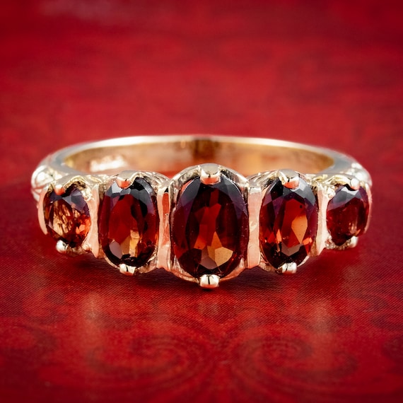 Garnet Five Stone Ring 9ct Gold Ring