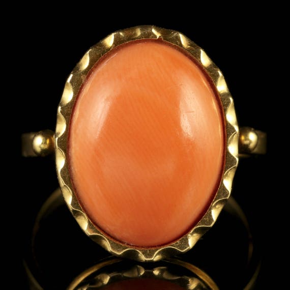 Antique Victorian 15ct Gold Coral Ring Circa 1900