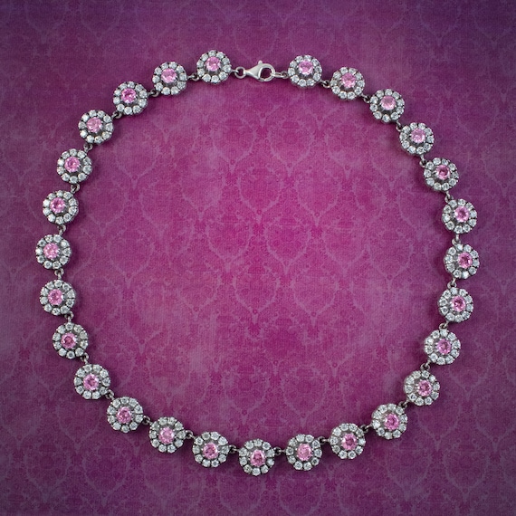 Edwardian Style Cz Riviere Necklace Sterling Silver