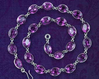 Collar Riviere antiguo de pasta morada georgiana en plata