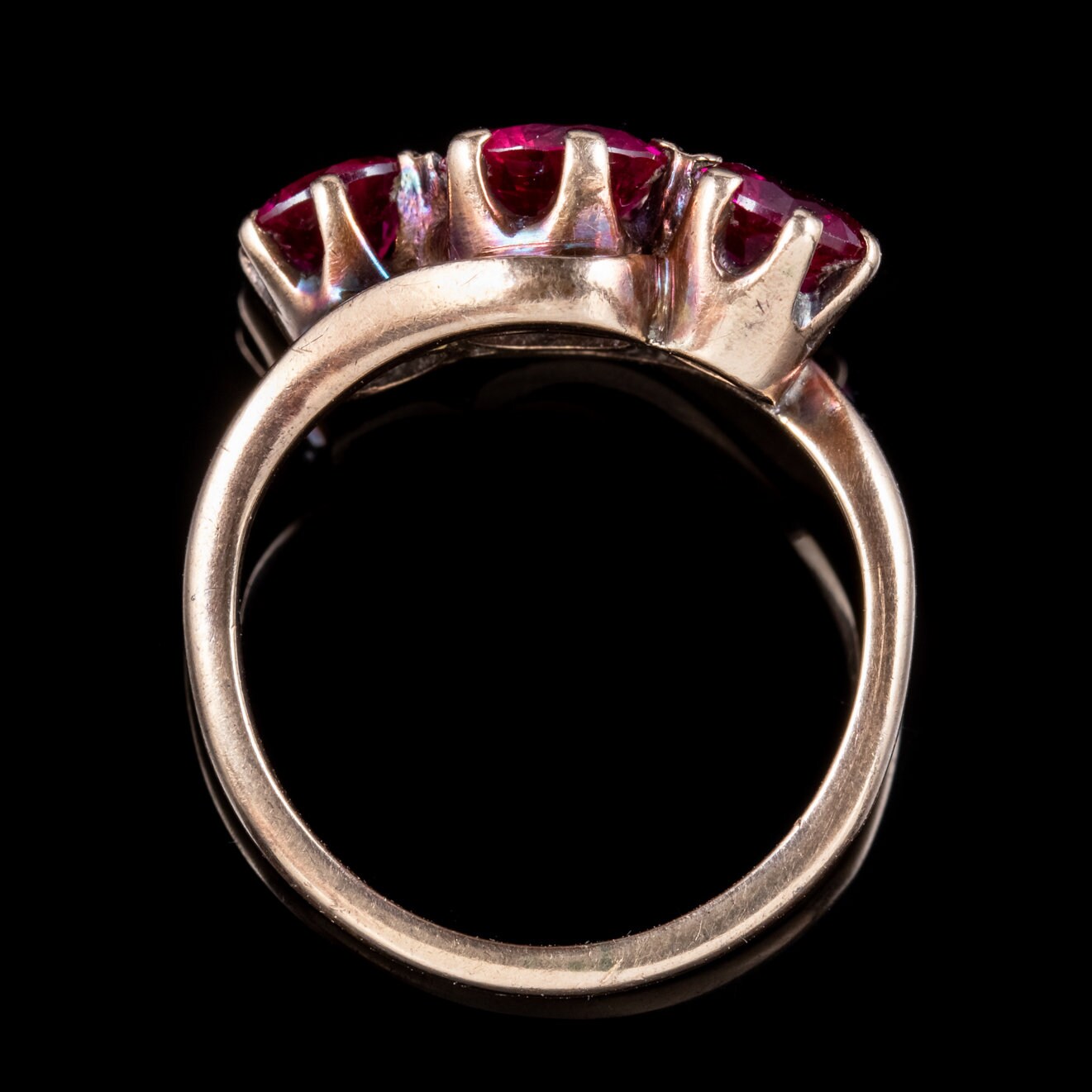Synthetic Ruby Trilogy Ring 9ct Rose Gold 2.50ct Of Ruby