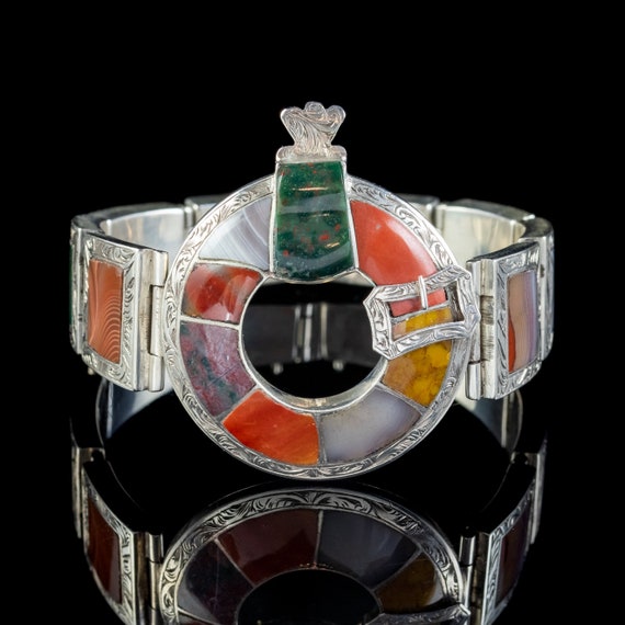 Antique Victorian Scottish Agate Buckle Bracelet S