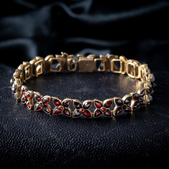 Antique Victorian Bohemian Garnet Flower Bracelet - image 6