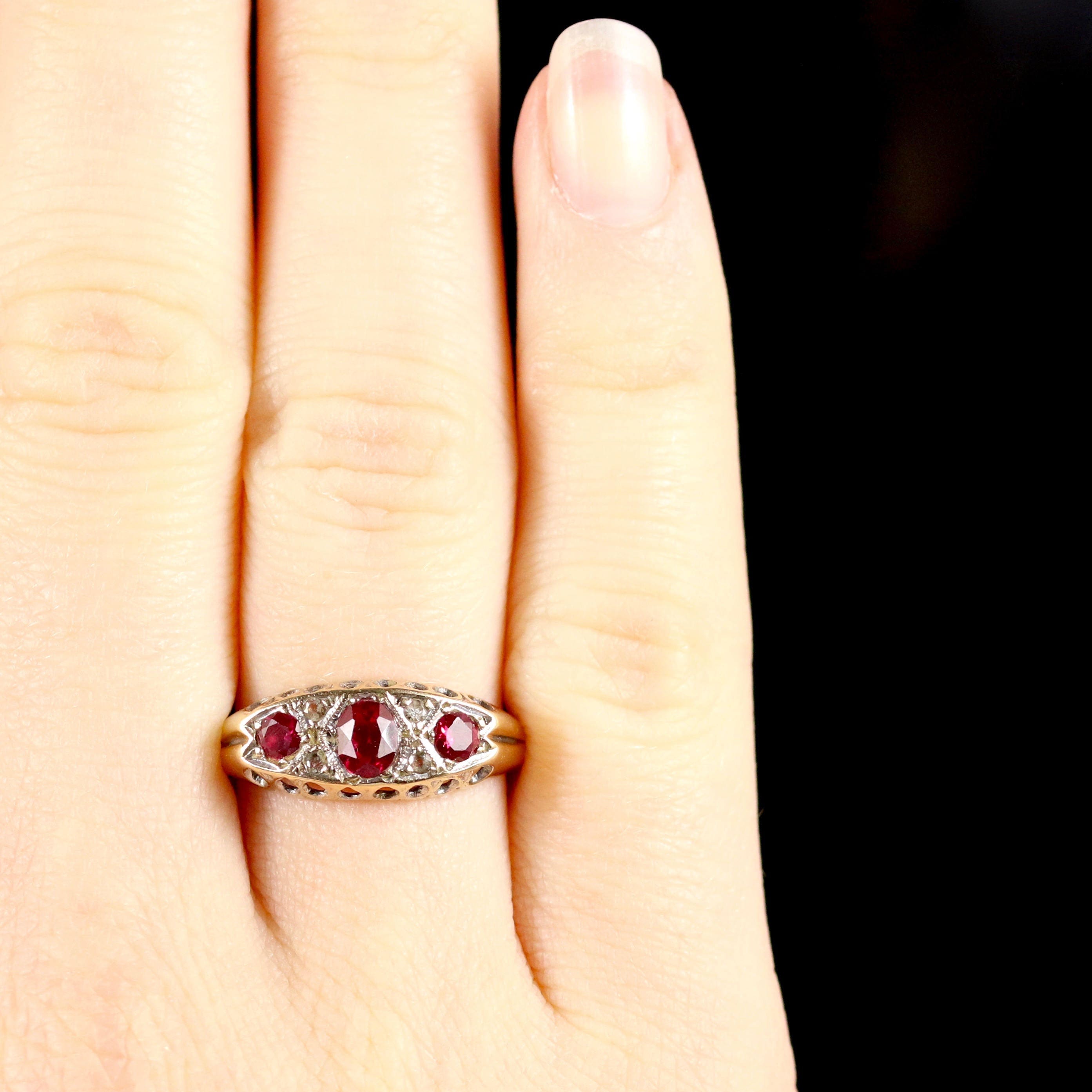 Antique Ruby Diamond Ring Gypsy Set Gold Ring 1960
