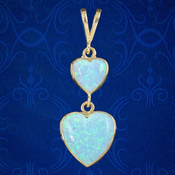 Opal Double Heart Pendant 9ct Gold