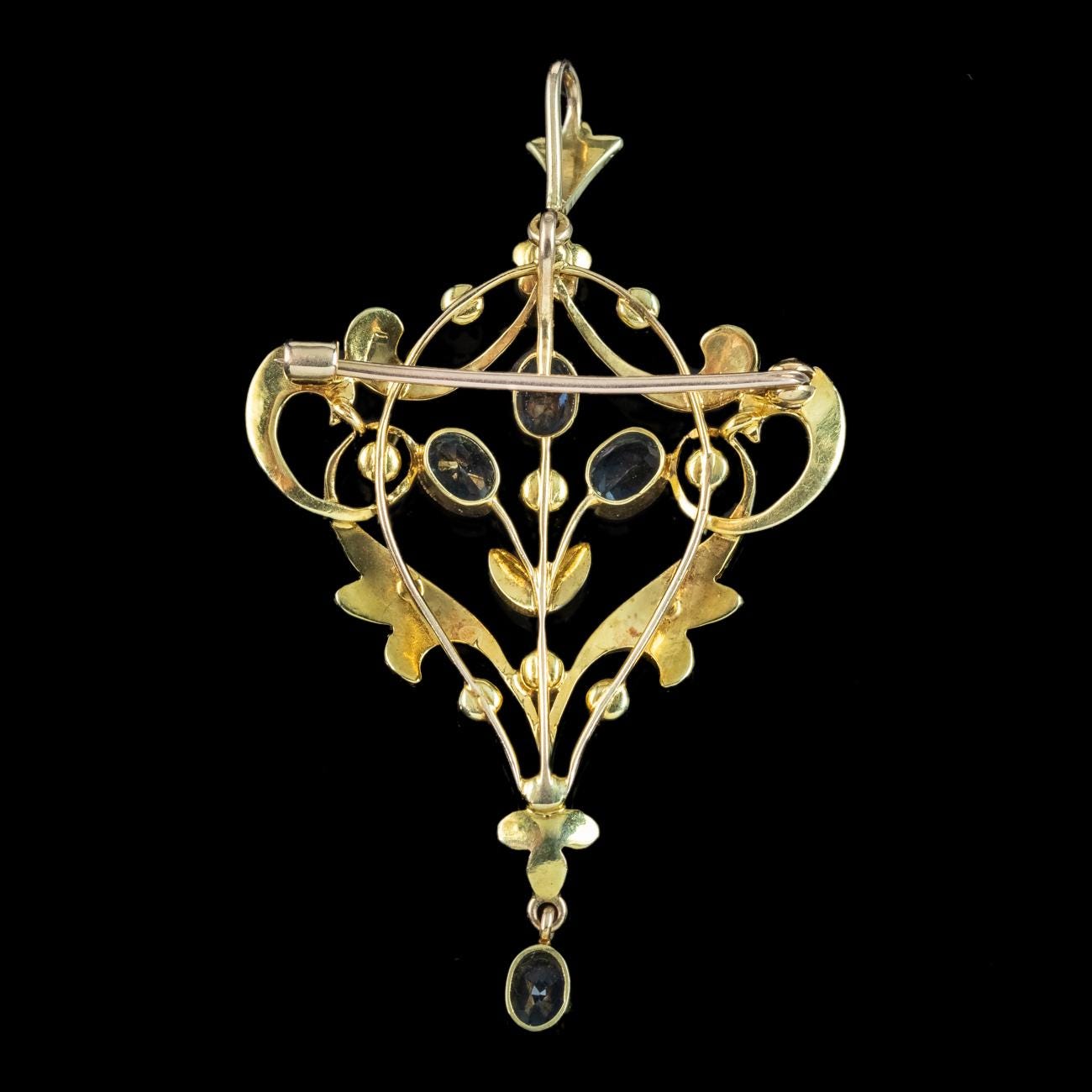 Collier Pendentif Art Nouveau – Aigue-marine Et Perle – Doré Vieilli – Femme