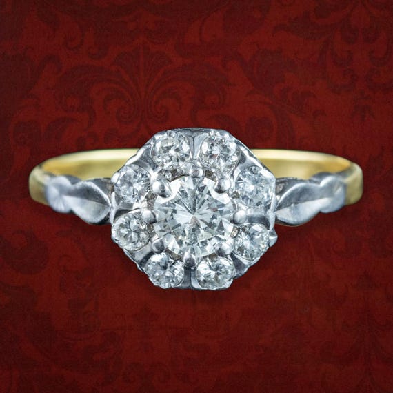 Edwardian Style Diamond Daisy Cluster Ring 0.80ct Total