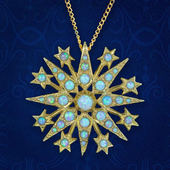 Victorian Style Opal Starburst Pendant Necklace
