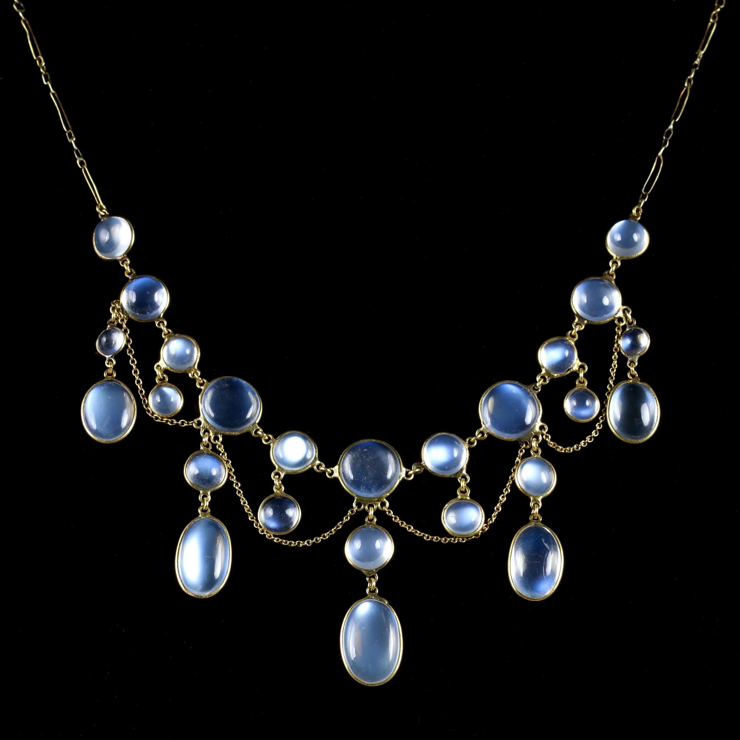 Antique Victorian Moonstone Garland Necklace 9ct Circa 1890