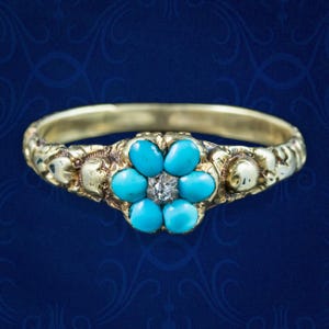 Antique Georgian Turquoise Forget Me Not Diamond Cluster Ring