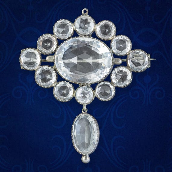 Antique Victorian Rock Crystal Brooch Silver Circa 1880