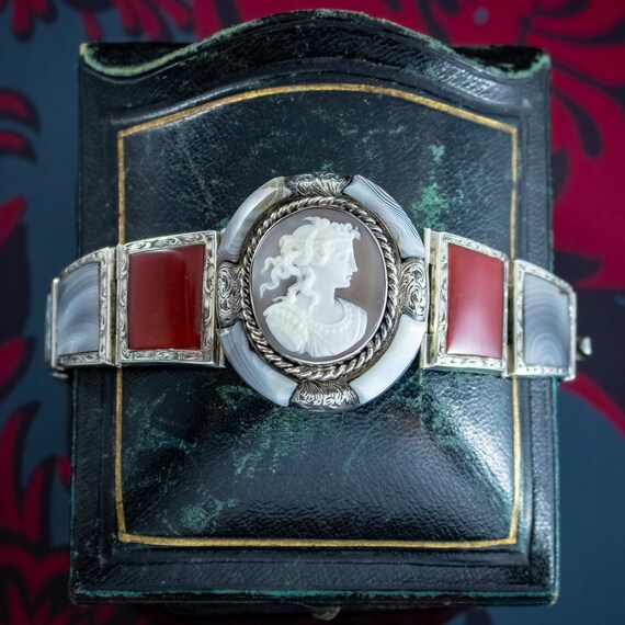 Antique Victorian Scottish Silver Agate Cameo Bra… - image 8