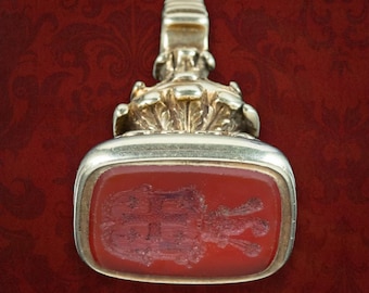 Antique Victorian Carnelian Intaglio Seal Fob Pendant 18ct Gold
