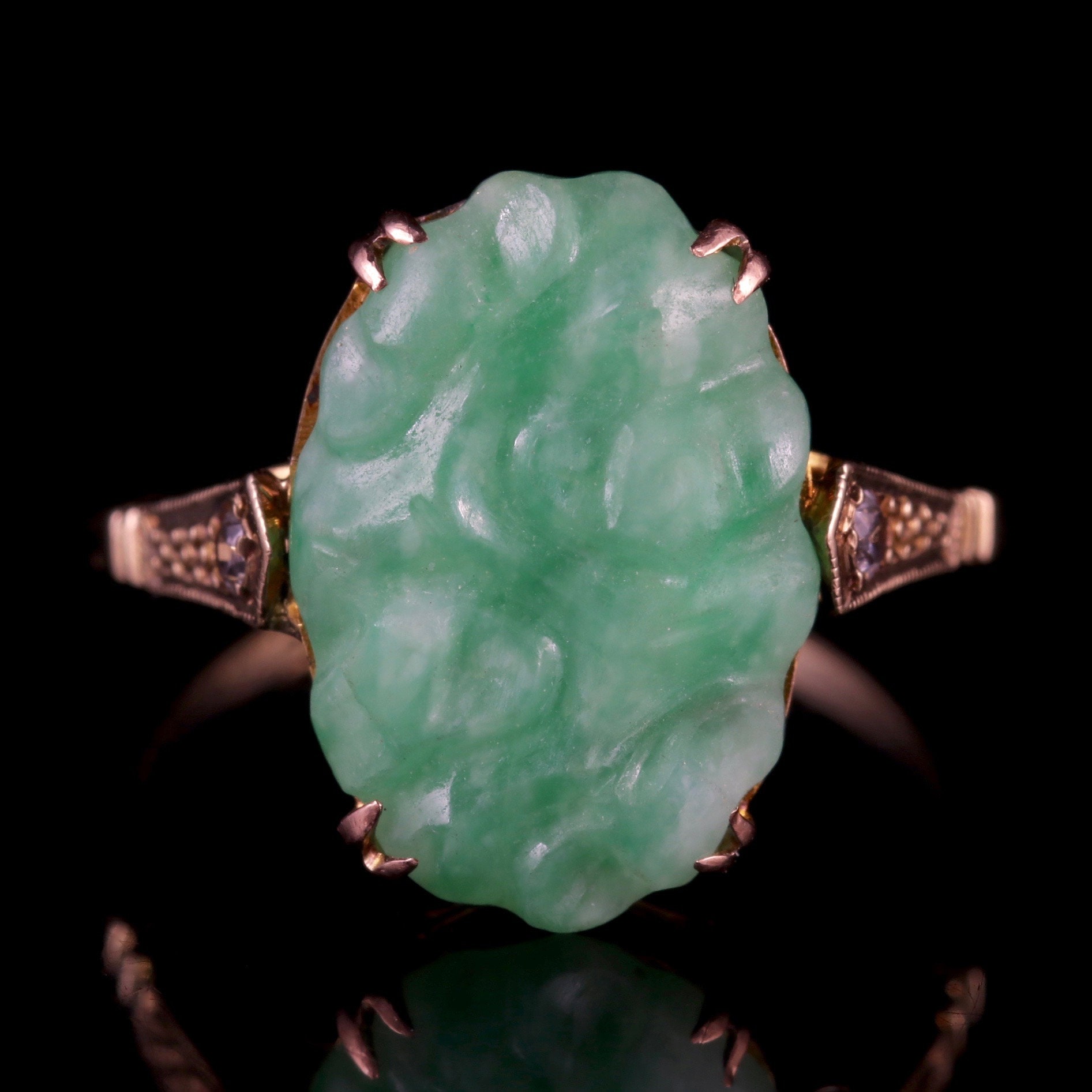 Antique Victorian Jade Ring Spinel 9ct Gold Circa 1900