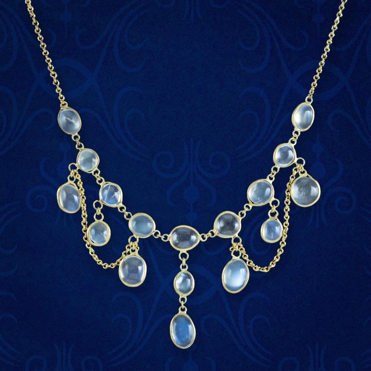 Antique Victorian Moonstone Dropper Necklace Silver 18ct Gold Gilt 