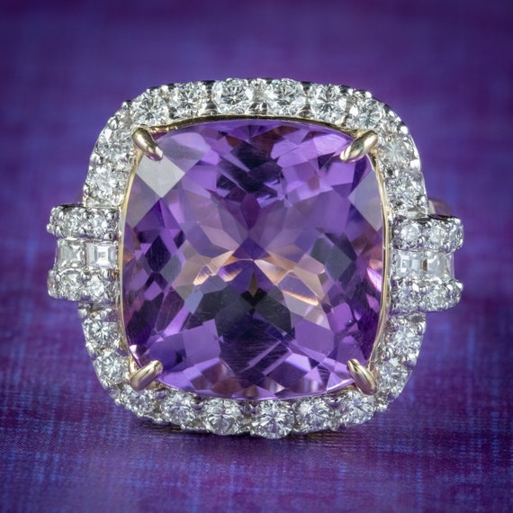 Vintage Amethyst Diamond Cocktail Ring 12ct Amethyst