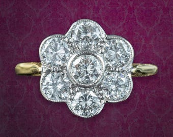 Edwardian Style Diamond Daisy Cluster Ring 1.4ct Total