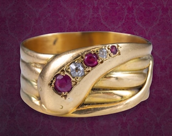 Antik viktoriansk rubin-diamant-ormring