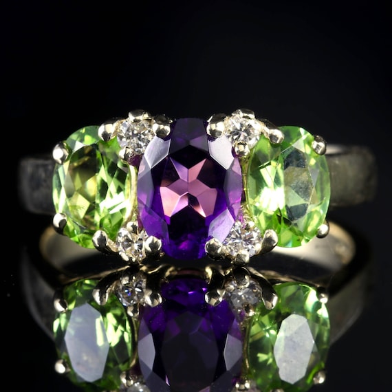 Suffragette Amethyst Peridot Gold Ring
