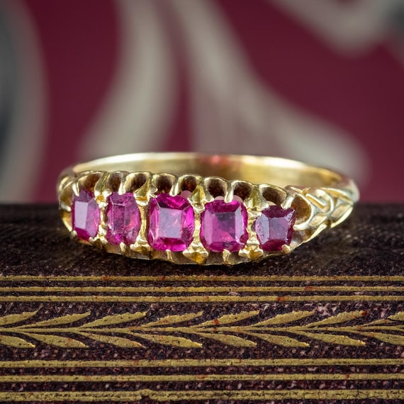 Antique Victorian Ruby Five Stone Ring 0.90ct Tot… - image 8