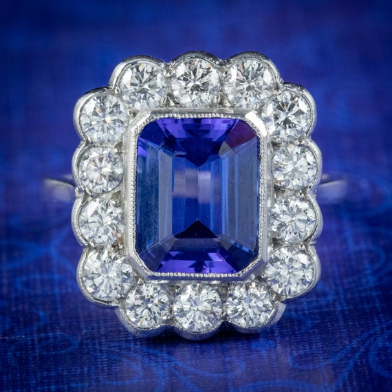 Art Deco Style Tanzanite Diamond Cluster Ring 3.50ct Tanzanite