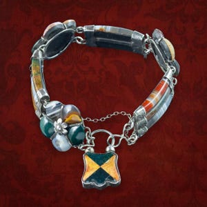 Antique Victorian Scottish Agate Bracelet Silver With Padlock