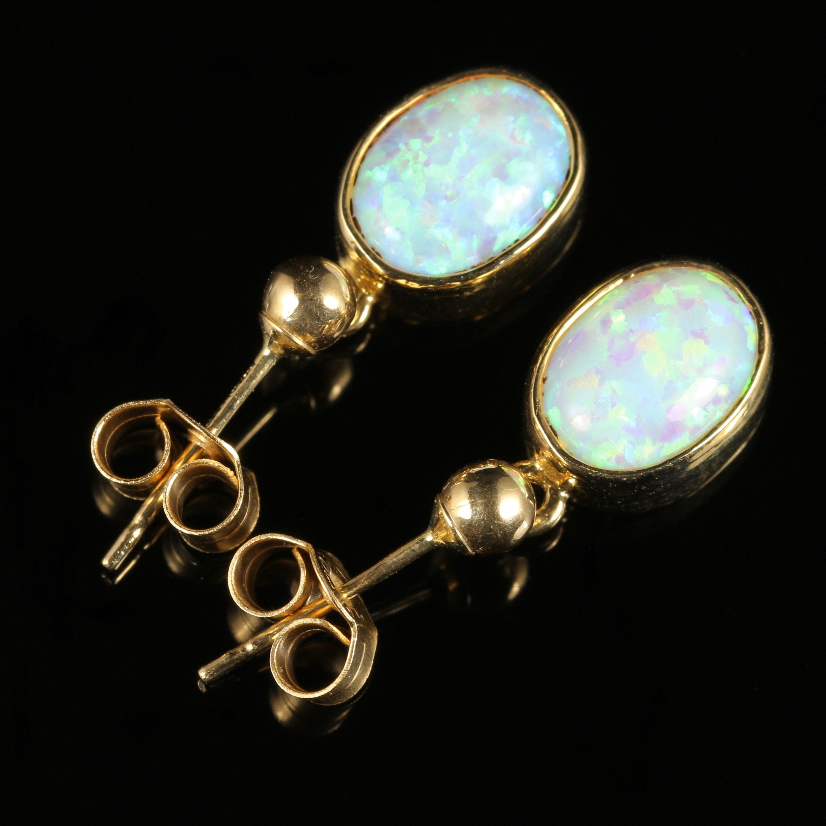 Opal Gold Drop Earrings 9ct Yellow Gold
