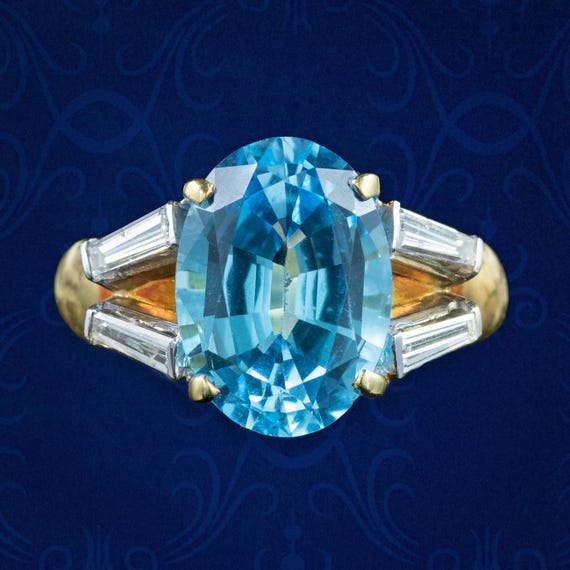 Vintage Blue Topaz Diamond Cocktail Ring 5.5ct Topaz