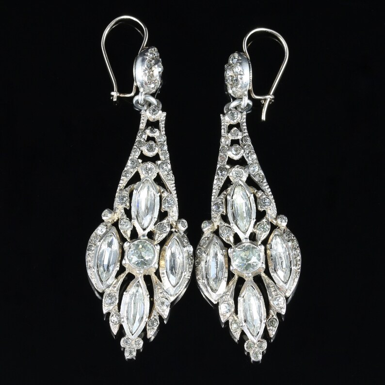 Antique Victorian Paste Earrings Long Silver Circa 1900 Etsy