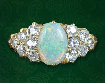 Antique Victorian Opal Diamond Cluster Ring 1.1ct Opal
