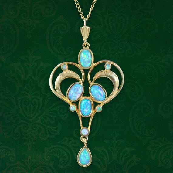 Edwardian Style Opal Pendant Necklace Sterling Silver 18ct Gold Gilt
