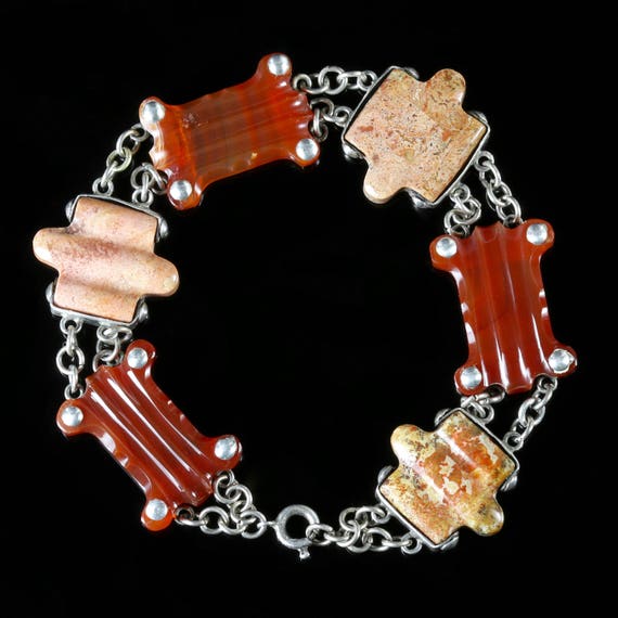 Antique Victorian Scottish Agate Bracelet Silver C