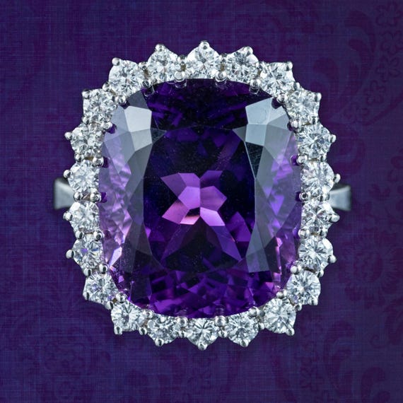 Vintage Amethyst Diamond Cocktail Ring 12ct Amethyst