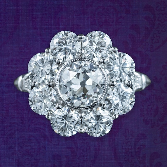 Edwardian Style Lab Grown Diamond Daisy Cluster Ring 3.96ct Total