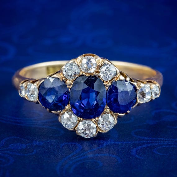Antique Victorian Sapphire Diamond Cluster Ring 1.8ct Sapphire With Cert