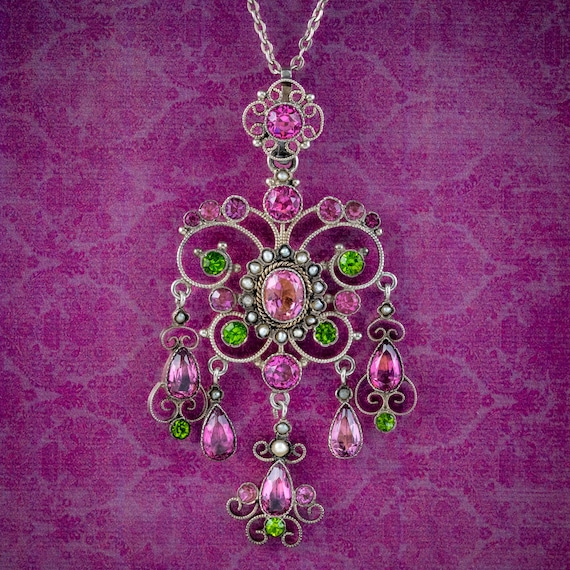 Antique Edwardian Suffragette Paste Pendant Necklace