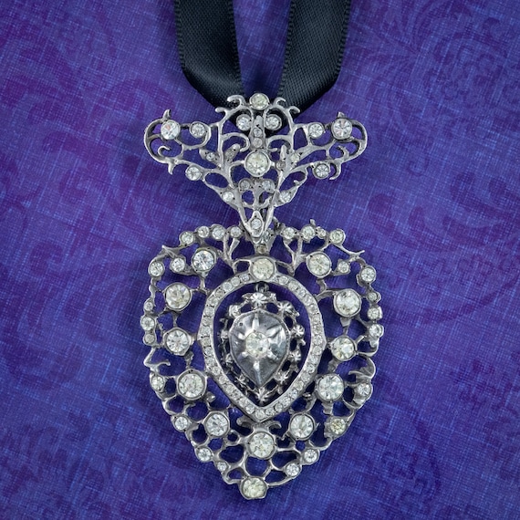 Antique Georgian Silver Paste Pendant And Ribbon
