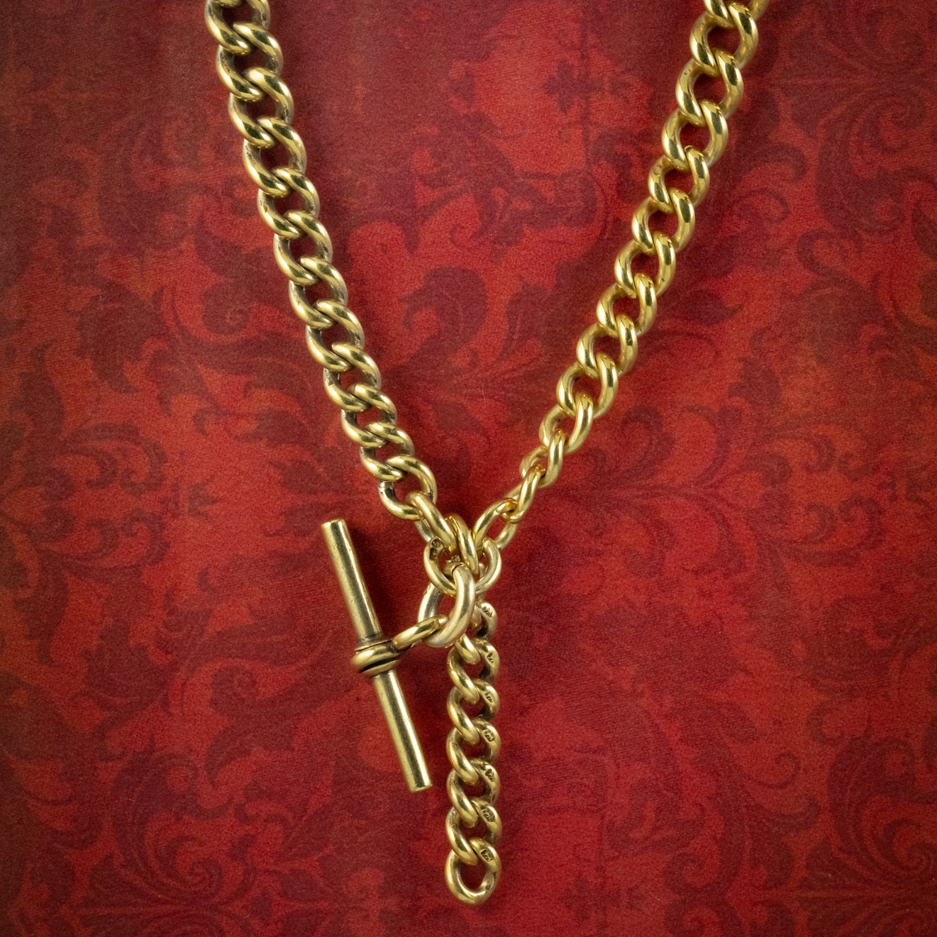 18k gold Antique Necklace - Albert chain - solid yellow gold