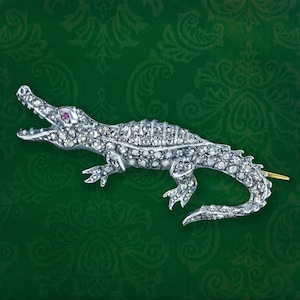 Viktorianischen Stil Diamant Krokodil Brosche mit Rubin Auge