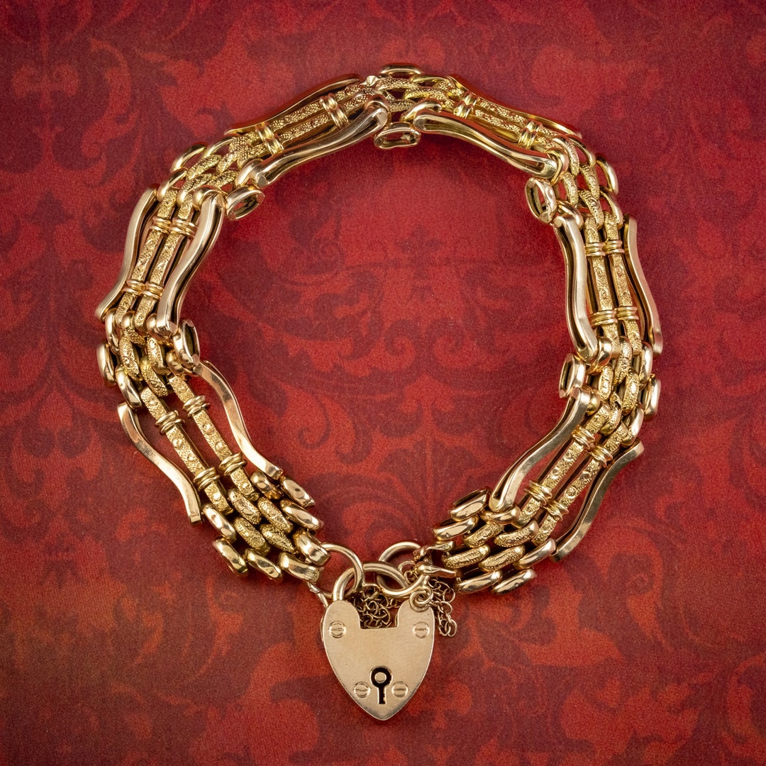 Antique Victorian 9ct Gold Gate Bracelet and Heart Padlock - Etsy