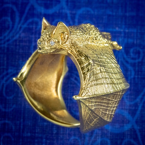 Diamond Bat Ring Sterling Silver 18ct Gold Gilt