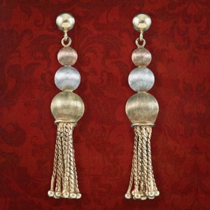 Vintage Quaste Ohrringe Zwei Ton 9 Karat Gold Datiert 1983