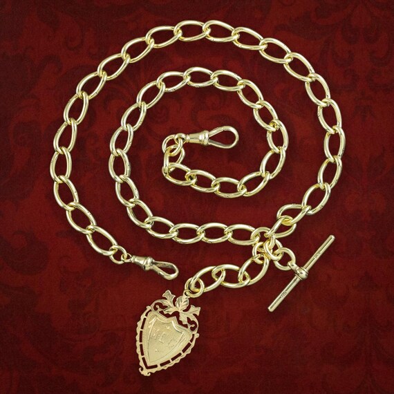 Antique Victorian Albert Chain Silver 18ct Gold Cased With Medallion