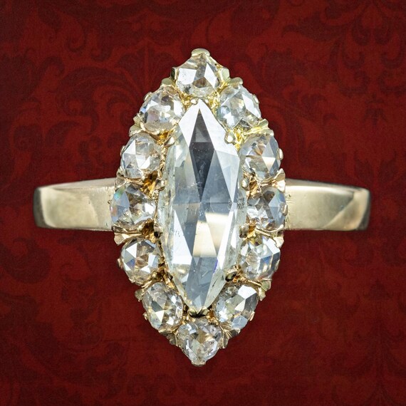 Antique Victorian Diamond Navette Cluster Ring 2ct Of Diamond